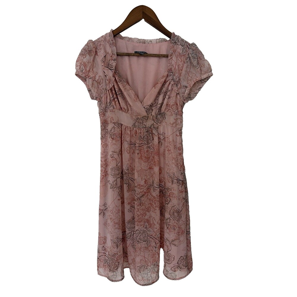 Apt 9 Women’s 6P Blush Pink Floral Chiffon Babydoll Y2K Mini Dress FairyCore